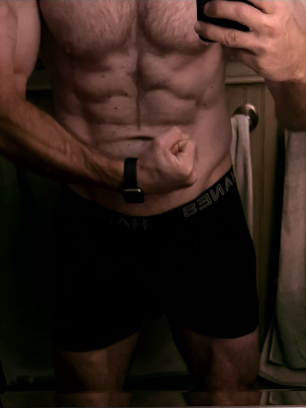 Well used Hanes Black Boxer Briefs with Logo Waistband